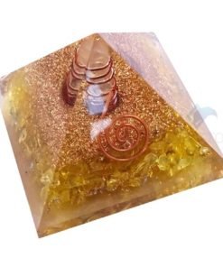 Yellow Orgone Energy Pyramid With Crystal Point