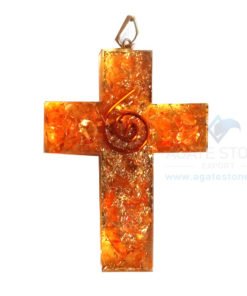 Orgonite Religious Cross Orange Onyx Pendant