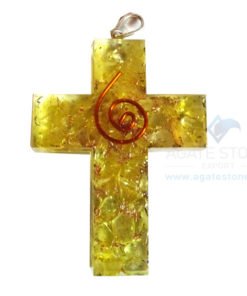 Orgonite Religious Cross Yellow Onyx Pendant
