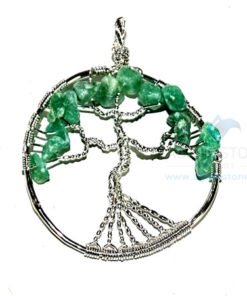 Green Aventurine Flower Shaped Tree of Life Metal Pendant