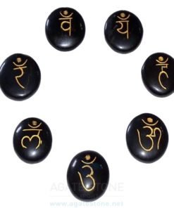 Black Agate Engraved Sanskrit Disc Chakra Set
