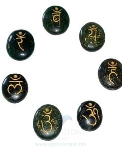 Green Mica Engraved Sanskrit Disc Chakra Set