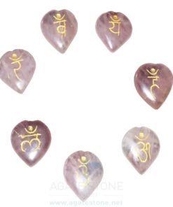 Rose Quartz Engraved Sanskrit Heart Chakra Set (3)