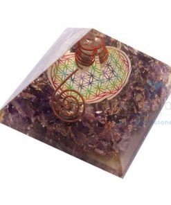 Amethyst Flower of Life Chakra Pyramid with Clear Crystal Point