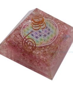 Rose Quartz Orgone Chakra Pyramid with Flower of Life and Charged Crystal Point Orgonite Pyramid