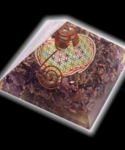 Amethyst Orgone Flower of Life Chakra Pyramid with Clear Crystal Point