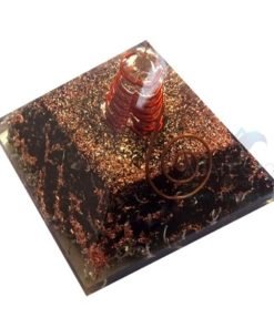 Black Tourmaline Orgone Healing Pyramid with Copper Wrapped Crystal Point