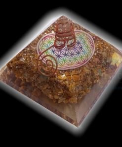 Orgone Yellow Camel Jasper Flower of Life Chakra Orgone Pyramids with Charged Copper Wrapped Crystal Point