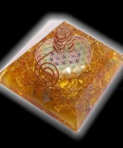 Yellow Onyx Flower of Life Chakra Pyramid with crystal point