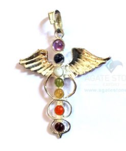 7 Chakra Flying Angel with Spread Wings Metal Pendant