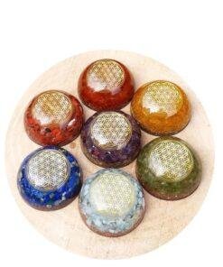 7 chakra crystal orgonite domes set