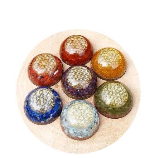 7 chakra crystal orgonite domes set