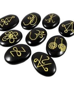 Black Agate Oval Karuna Reiki Engraved Set