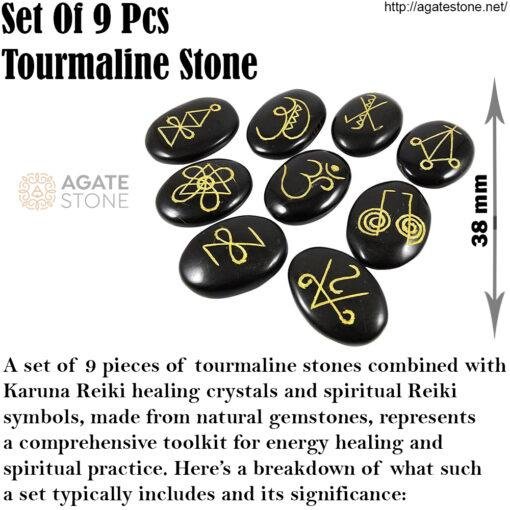 Black Agate Oval Karuna Reiki Engraved Set 4