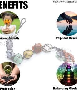 Car Pendant Natural Crystal Seven Chakras Yoga Meditation Energy Stone Hand-woven Pendant 3-1