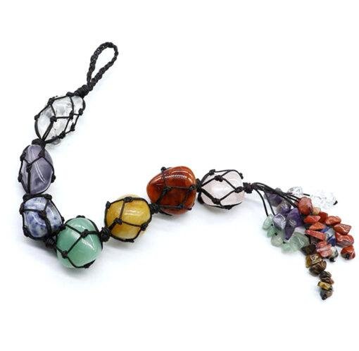 Car Pendant Natural Crystal Seven Chakras Yoga Meditation Energy Stone Hand-woven Pendant