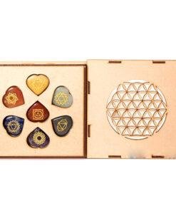 Chakra Crystal Disc Set with Wooden Engraved Box