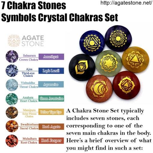 Chakra Stone Set with 7 Chakra Stones and Symbols Crystal Chakras Set 1