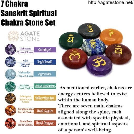 Sanskrit Spiritual Chakra Stone Set with 7 Chakra Stones and Symbols Crystal Chakras Set 1