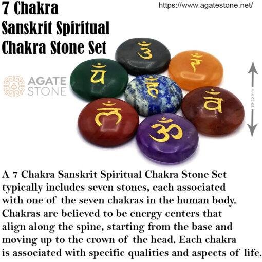 Sanskrit Spiritual Chakra Stone Set with 7 Chakra Stones and Symbols Crystal Chakras Set 4