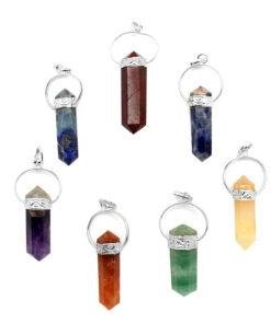 Seven Chakras Point Pendant Set with Silver Tone Bail