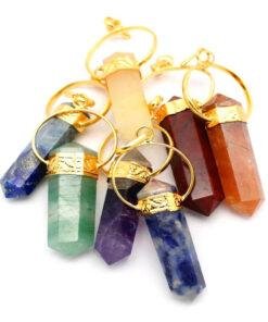 7 Chakra Double Point Pendant With Gold Tone