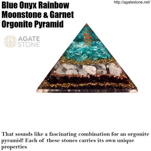 Blue Onyx Rainbow Moonstone & Garnet Orgonite Pyramid 1