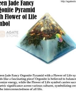 Green Jade Fancy Orgonite Pyramid with Flower of Life Symbol 4