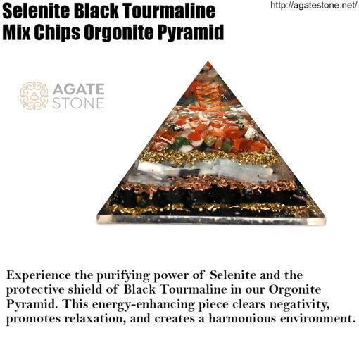 Selenite Black Tourmaline Mix Chips Orgonite Pyramid 1